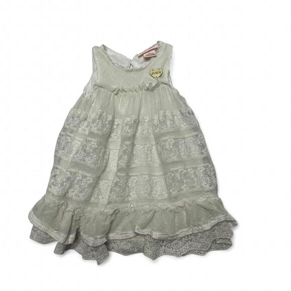 Juicy Couture Other - Juicy Couture Kids Ivory White Ruffled Lace Dress Juicy Heart Gold Charm Size 3t